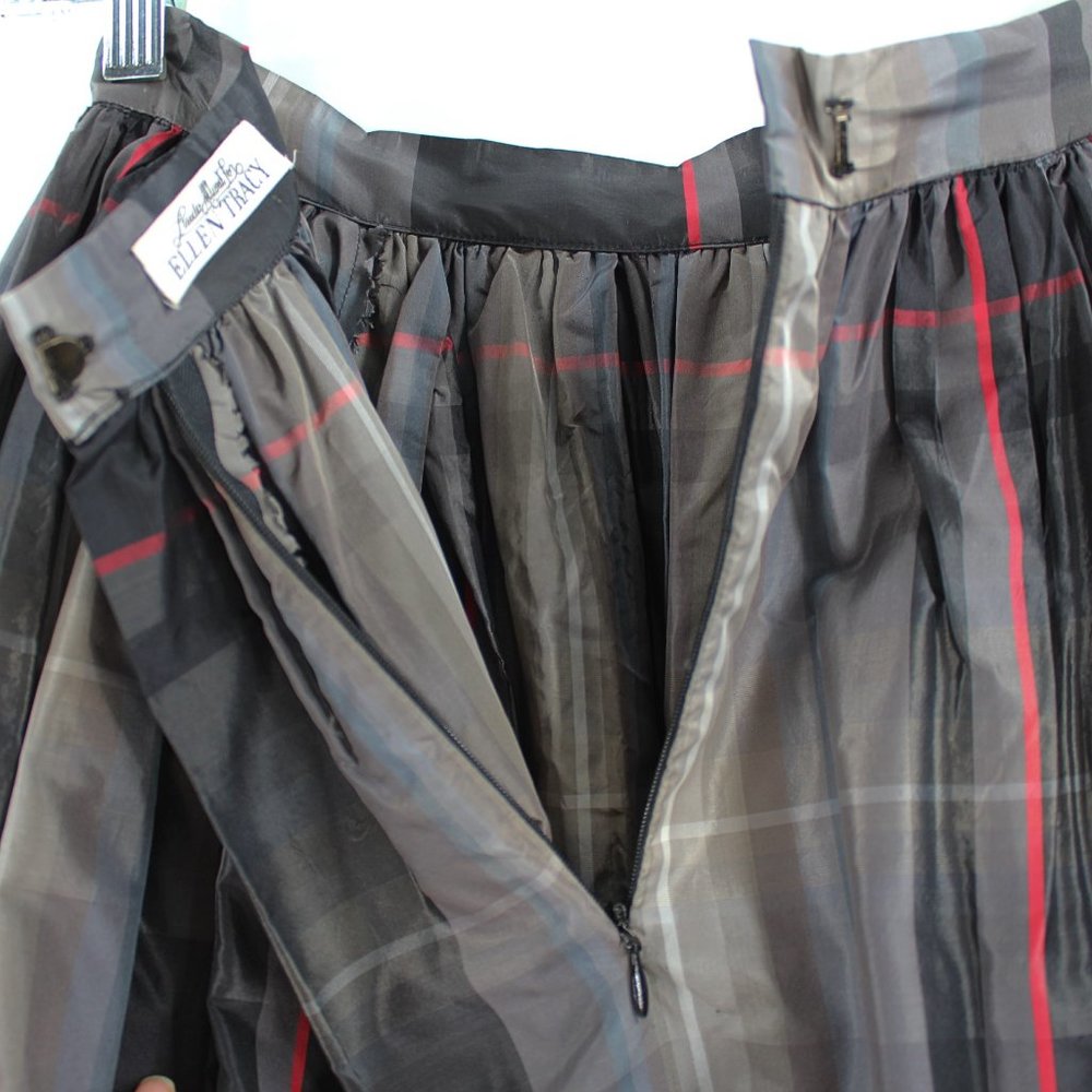 Vintage Silk Blend Plaid Ball Skirt Full Pleated Long Midi Maxi Ellen Tracy - Picture 5 of 9